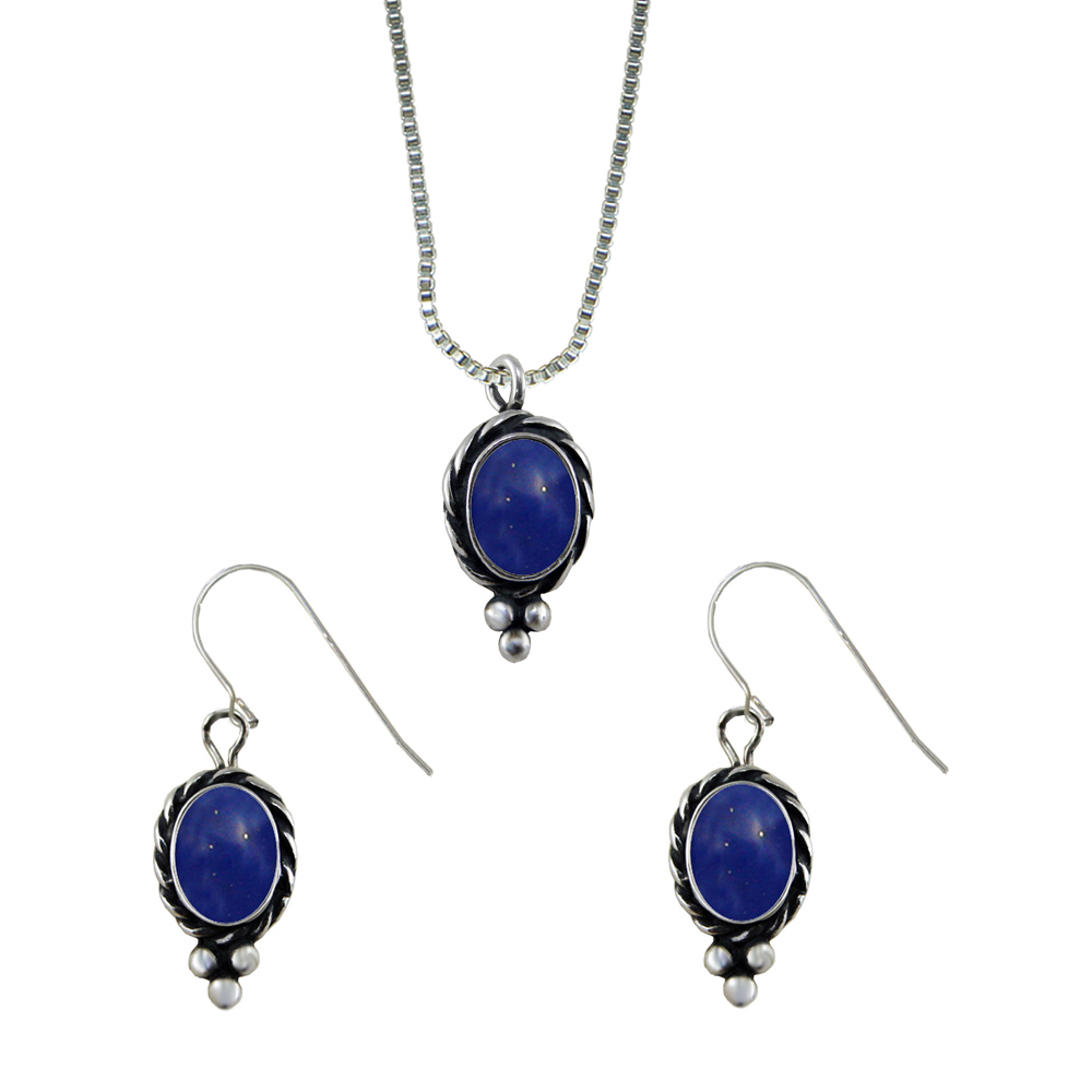 Sterling Silver Petite Necklace Earrings Set Lapis Lazuli